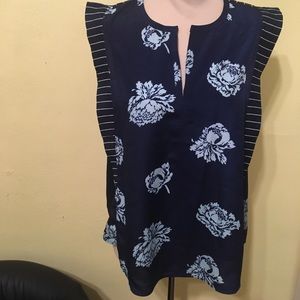 J Crew Graphic Peony Top Striped Navy Blue Floral